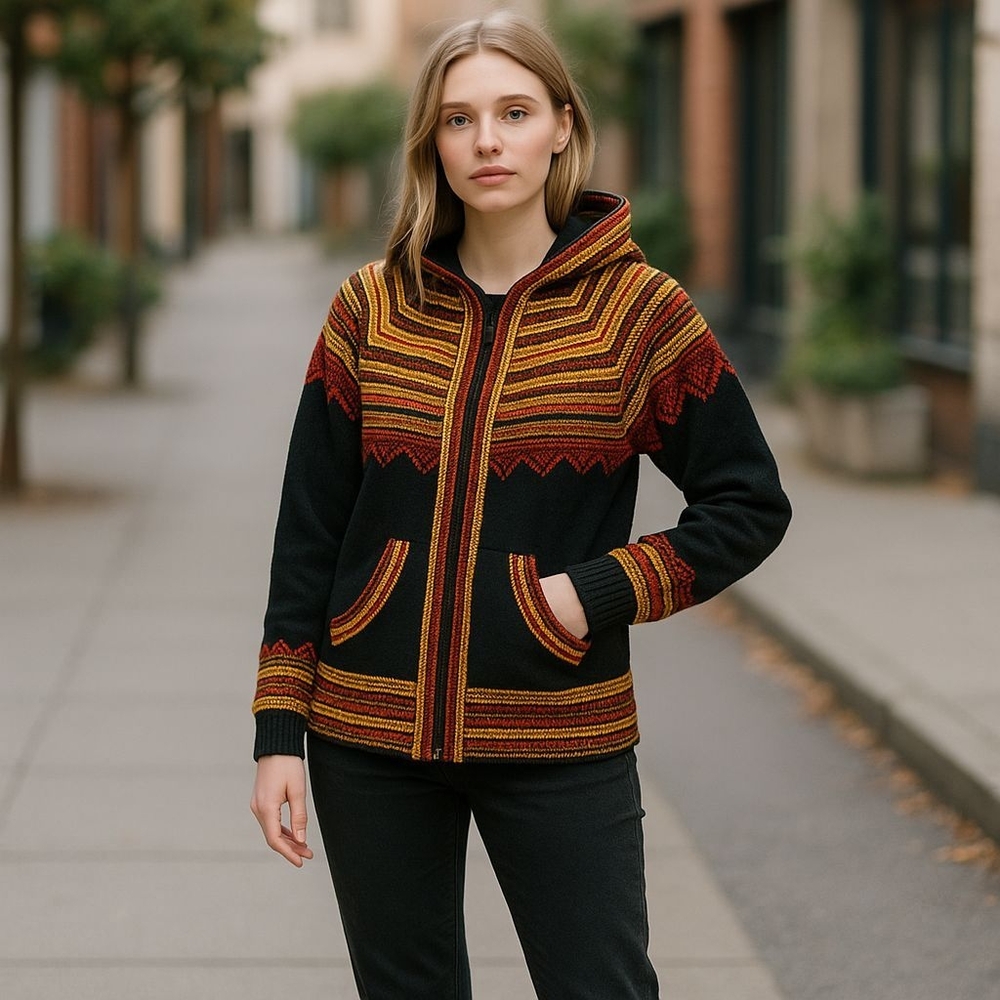 Striped Black and Orange Women's Jacket